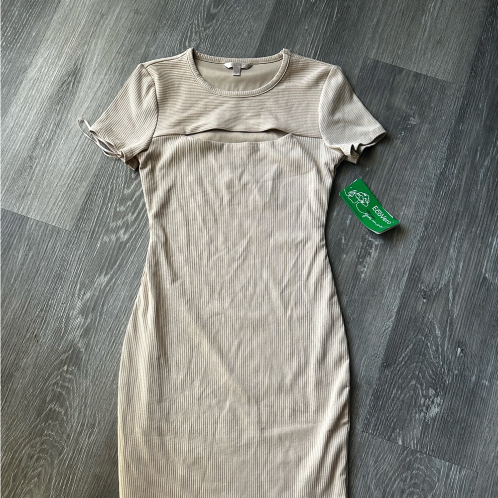 Guess Taupe Ribbed Dress